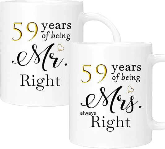 59th Anniversary Coffee Mugs Set of 2, 59 Year Anniversary Wedding Gifts Decorations for Couple Parents Grandparents Men Women Husband Wife Him Her, Gift Box Packaging, 11oz