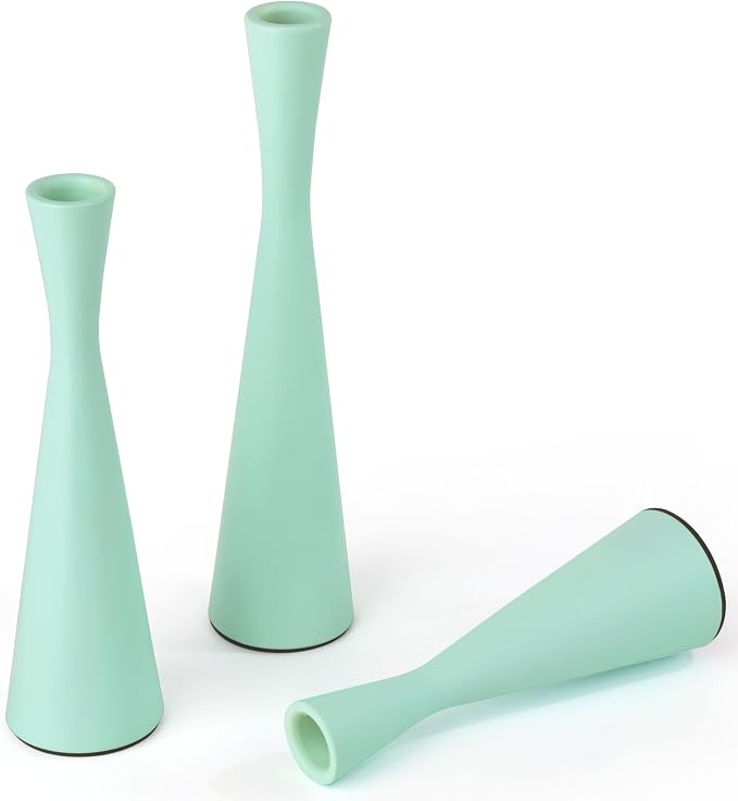 Vixdonos Taper Candle Holders Metal Candlestick Holders Set of 3 Table Mantel Decorative Candle Stand for Dinning,Party，Wedding,Home Decor(Light Green)