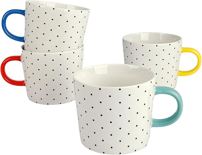 Set of 4 Oogle Polka Dot Mug 13 fl oz, Assorted Bright Color Handle