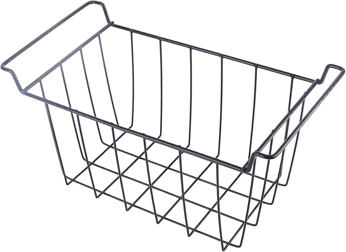 Freezer Wire Storage Basket PE Coated Organizer Bin, 2 Pack Refrigerator Hanging Rack for Shelves, Strong Steel Wire Construction, Easy Access and Maintenance, Replacement (L 39cm X W 20cm X