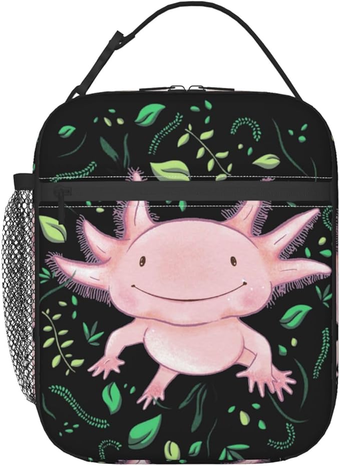 Gianlaima Cute Pink Axolotls Kawaii Axolotl Insulated Lunch Box For Women Man, Portable Lunch Bag Reusable Cooler Tote For Office Work Travel Picnic Camping Beach