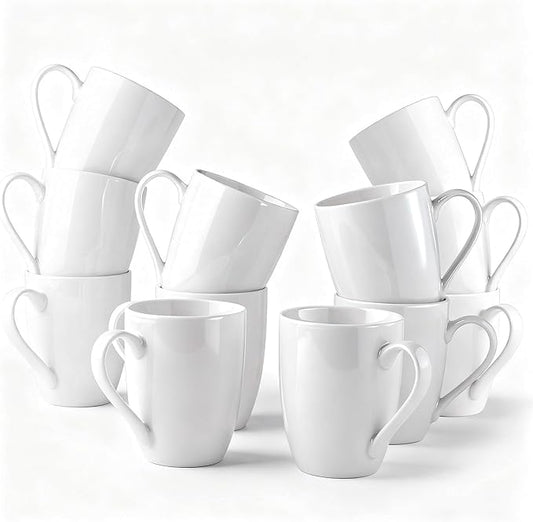 GBHOME 12 OZ Off White Coffee Mugs, Ceramic Coffee Mugs Set with Large Handle for Man,Woman,Dad,Mom, Light Weight Coffee Mugs for Latte/Cappuccino/Cocoa/Milk, Dishwasher &Microwave Safe,12Pcs