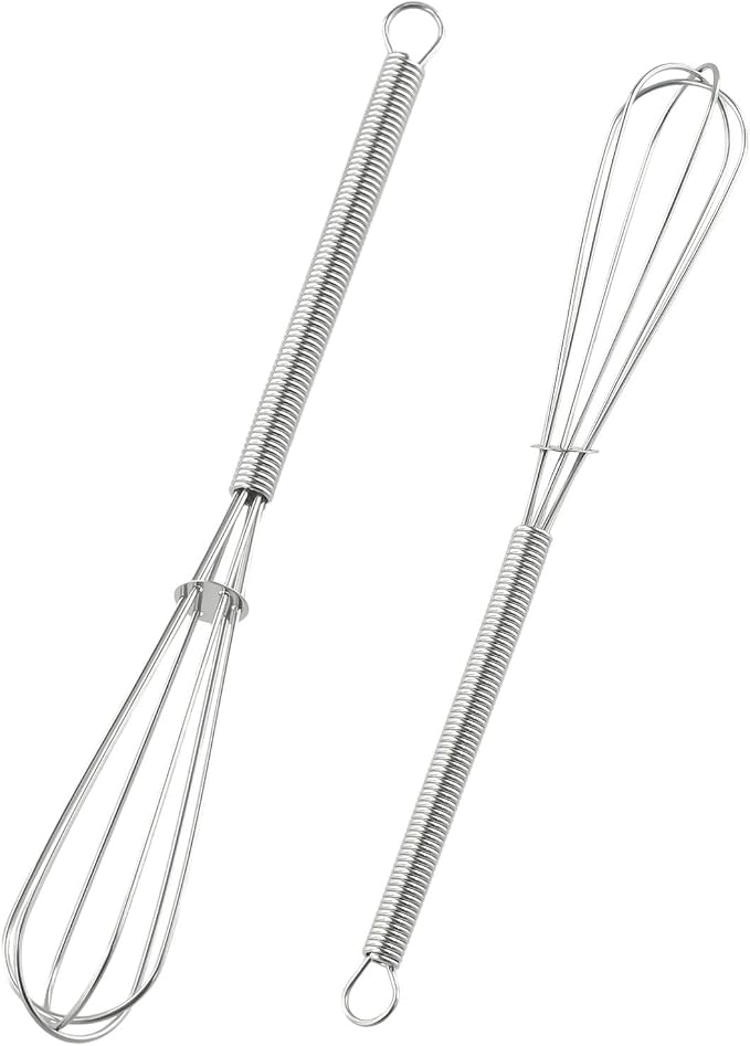 Mini Stainless Steel Balloon Whisk Set Of 2, Small Wire Handheld Mix And Stir Beaters For Eggs And Batter, Easy To Clean Rustproof Kitchen Utensils With Hanging Loop For Baking