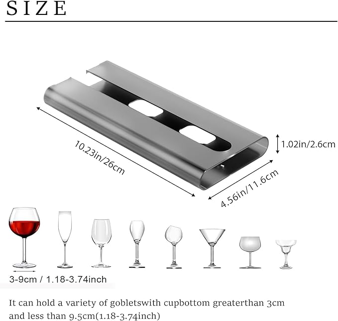 4Pack Wine Glass Holder - Under Cabinet, No Drilling Installation, Stemware Rack, Grey