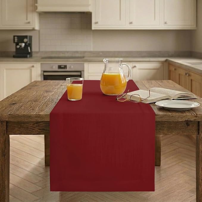 Easy Linen™ by D'Moksha Red Table Runner 108 Inches Long, Wrinkle Resistant, Machine Washable, 14 x 108 Inch Table Runner for Dresser, Dining- Summer, Father's & Independence Day