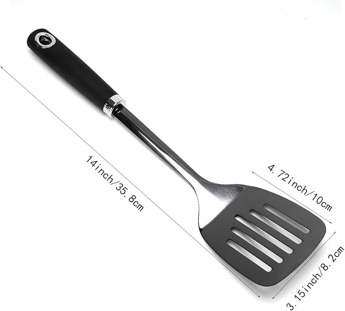 Black Stainless Steel Slotted Turner Spatula, Metal Spatula for Cast Iron & Stainless Steel Pans, Kitchen Turner for Eggs, Burgers, Dishwasher Safe