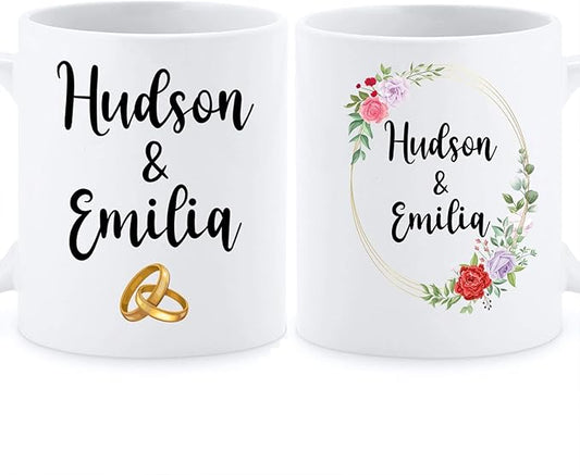 Custom Mrs And Mr Ceramic Mug, Couple Coffee Mug For Wedding Gift, Love Gifts With Name, Personalized Couple Set Mugs Design For Wife And Husband, Lover Mug, Set Of 2 Cup White 11oz 15oz