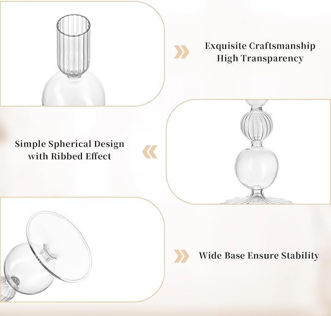 Glasseam Glass Candle Stick Holder: Clear Taper Candle Holders Set of 3 Modern Candlestick Holders for Taper Candles Decorative for Table Centerpiece Wedding Party Christmas Decorations