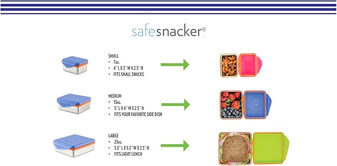 New Wave Enviro Safe Snacker, Stainless Steel Food Container, BPA Free, Stackable and Cabinet Friendly, Blue, Small Size, 7oz. Capacity