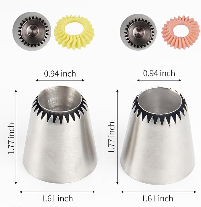 Sultan Piping Tips Set, 2-Pack Stainless Steel Icing Nozzles, Includes 2 X-Large Cake Decorating Seamless Sultan Ring Piping Tips for Cupcakes, Cookies, and Baking Supplies Tool