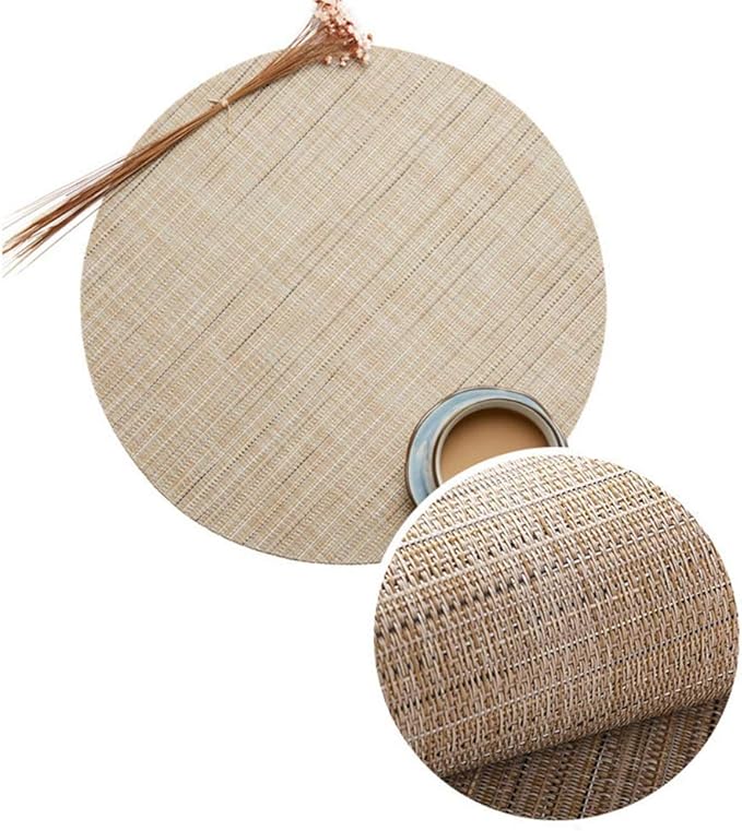Round Placemats Set of 4 Woven Table Mats Washable Non-Slip Place Mats 13.8 Inch for Christmas Decoration Home Wedding Party,Beige