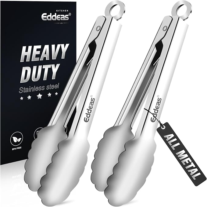 Eddeas 2 Pcs 7 Inch Small Tongs, Heavy Duty Stainless Steel Kitchen Tongs, For Cooking, Food, Buffet, Salad, Fruits, Bread, Dishwasher Safe