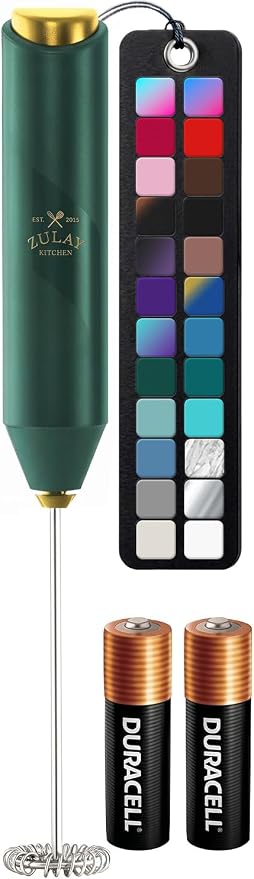 Zulay Kitchen Powerful Milk Frother AA Batteries Included – Ultra Fast Handheld Drink Mixer with Stainless Steel Whisk Stirrer for Coffee, Protein, Matcha & More, Frother Wand Electric Frothmate