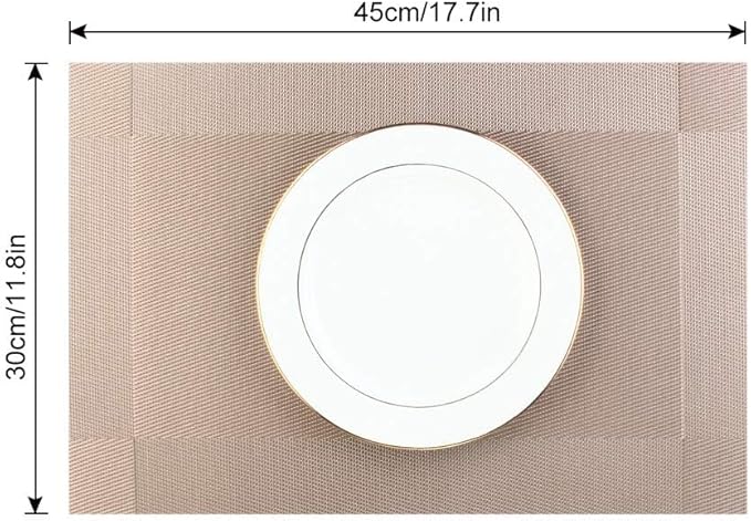 DACHUI Placemats Set of 8, Stylish Woven Place Mats for Dining Table, Washable & Durable PVC Table Mats (Champagne)