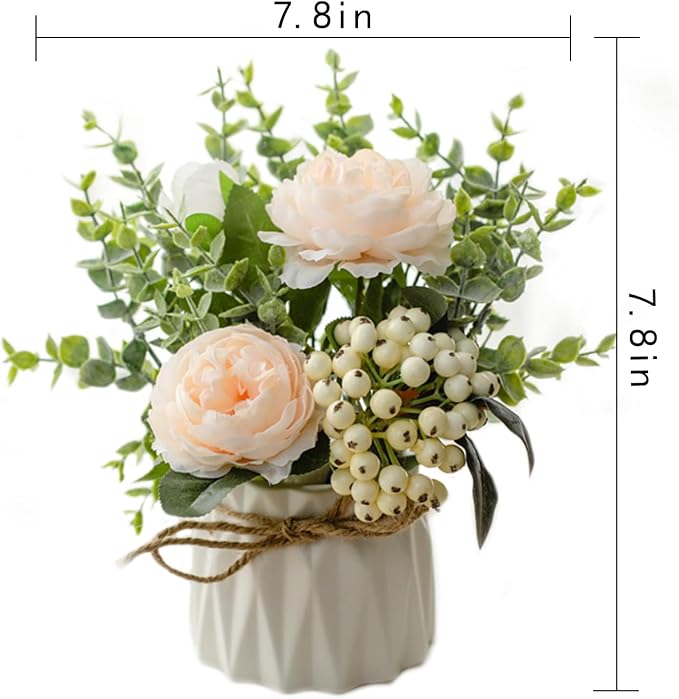 EOBTAIN Artificial Flowers in Vase Silk Flowers Fake Flowers with Ceramic Vase for Indoor Table Decor,Faux Flower and Green Leaf Plants Decorations for Home Offic Party,Dining Table Centerpiece.