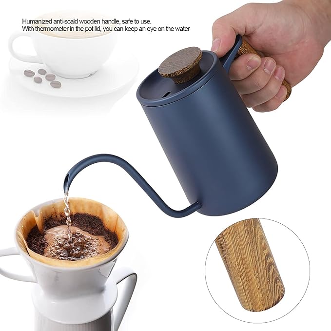 Gooseneck Coffee Kettle, 20oz Small Pour Over Coffee Kettle Stainless Steel Pour Over Drip Pot Stovetop Gooseneck Kettle 600ml Tea Pot with Long Narrow Spout for Tea Coffee (Blue)