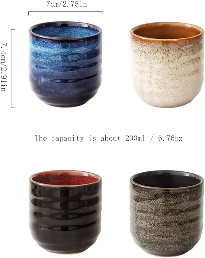 Japanese Style Ceramic Tea Set, Tea Cup, Coffee Cup, Yerba Mate Set, Ceramic Mate Cup Set of 4 (cream-colored)