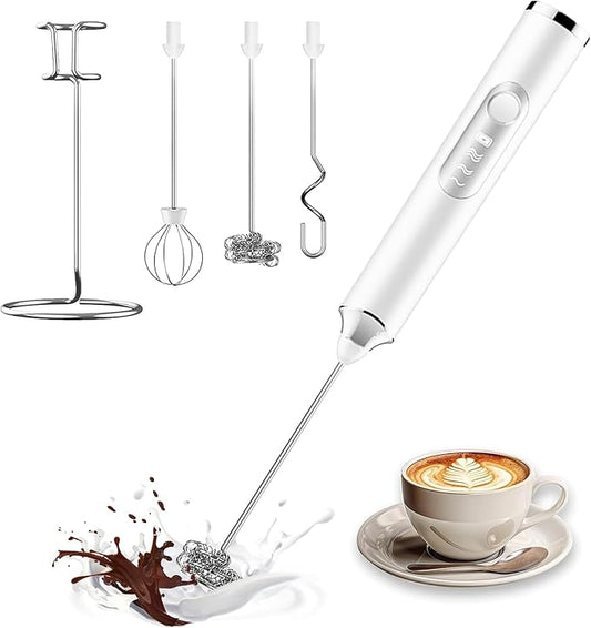 Handheld Milk Frother, 3 Heads ， Milk Frother Rechargeable, 3 Speed Adjustable Coffee Mixer Electric Handheld, Electric Whisk With Stand for Powder Drinks,Rechargeable Frother with Stand
