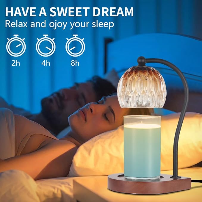 Electric Candle Warmer Lamp with Timer＆Dimmable for Jar Scented Candles, Wax Melting Tabletop Light Suitable as a Home Decor Thanksgiving Christmas Day Gift for Women Mom, with 2 Bulbs(Glass Brown)