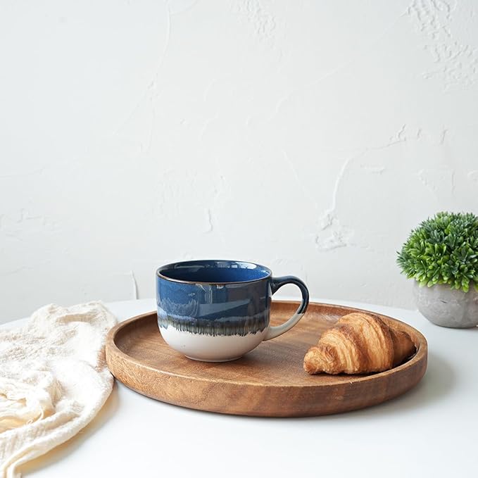 Bosmarlin Ceramic Coffee Mug Set of 4, 16 Oz, Jumbo Latte Mugs, Dishwasher and Microwave, Unique Reactive Glaze (Deep Blue, 16 Oz)