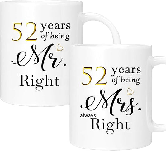 52th Anniversary Coffee Mugs Set of 2, 52 Year Anniversary Wedding Gifts Decorations for Couple Parents Grandparents Men Women Husband Wife Him Her, Gift Box Packaging, 11oz