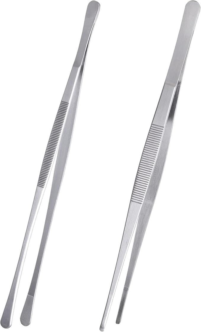 Tweezer Tongs, 12-Inches Stainless Steel Food Cooking Tongs for Kitchen Cooking BBQ Grilling Meat,Set of 2 (Cooking Tweezer 12inch 2p)