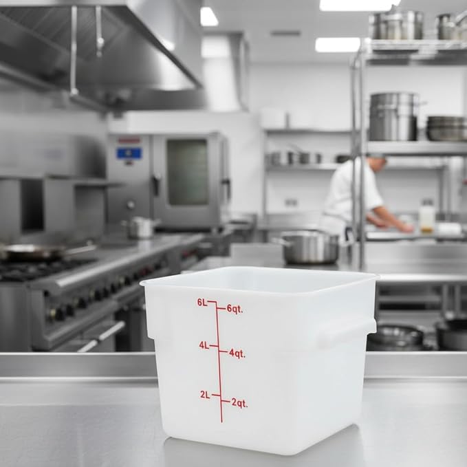 TrueCraftware- 6 Qt. Polypropylene Square Food Storage Container White- Commercial Food Storage Containers Meal Prep Containers Reusable Food Containers for Pantry Kitchen Storage Organization
