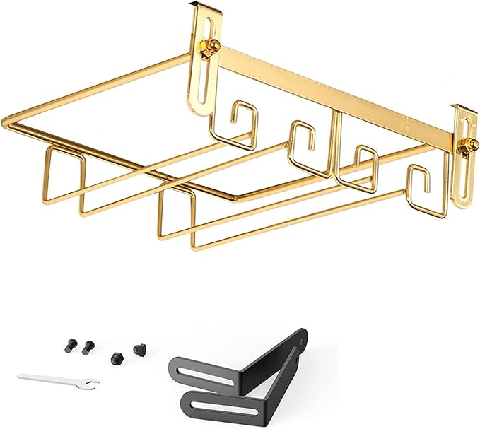 Hanging Wine Glass Rack Black Adjustable, Solid Iron Wine Glasses Hanger, Metal Under Cabinet Stemware Rack 3 Rows, 4 Rows, Convenient Storage And Space-saving