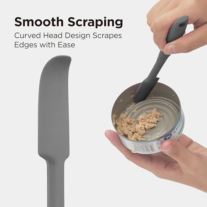 Kitchen Mama WaltzGrip Platinum Silicone Jar and Can Spatula Utensil Set: Heat Resistant, Nonstick Scraper, Scooping, Perfect for Smoothies, Jam, Cream, Butter, Dishwasher Cooking Gadget (Metal Gray)