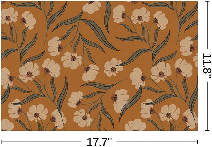 Boho Wildflowers Placemats Set of 6 Rustic Nature Plant Washable Heat Resistant Place Mats for Dining Table Vintage Nature Cottagecore Linen Woven Wipeable Kitchen Table Mats Orange