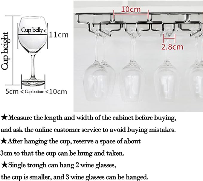 Black Wine Glass Rack - Under Cabinet Stemware Rack, Holds up to 14 Glasses, Hanging Stemware Holder, Stainless Steel Glasses Storage Hanger for Home Kitchen Bar
