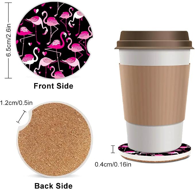 Pink Flamingo Animal Absorbent Cup Holders Car Coasters,Ceramic Stone Drinks Coaster Set for Women Man 2.56"(2 Pack)