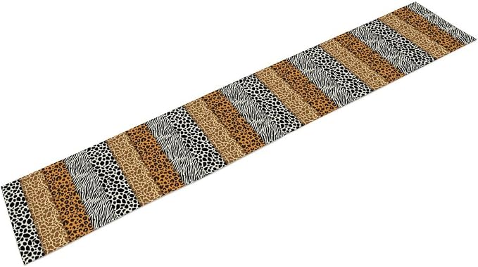 Leopard Print Table Runner, Wild African Savannah Animal Spotted Floral Leopard Animal Fur Table Decor Table Top Dining Kitchen Wedding Party 13x108 Inch