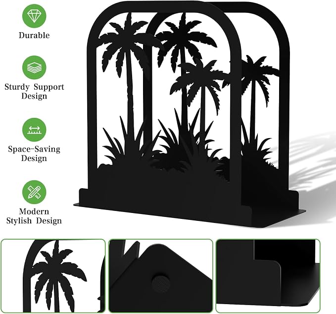 Stylish Napkin Holder,Black Metal Coconut Trees Design Napkin Holder for Table,Cushioned Base Paper Napkin Dispenser for Kitchen,Dining Room Table,Restaurant,Picnic