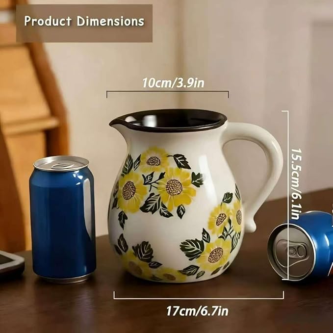 Rustic Ceramic Kitchen Utensil Holder, 6.1" Modern Farmhouse Cooking Utensil Holder for Kitchen Counter, Vintage Ceramic Utensil Organizer for Home Decor Floral Spoon Spatula Gift(Sunflower)
