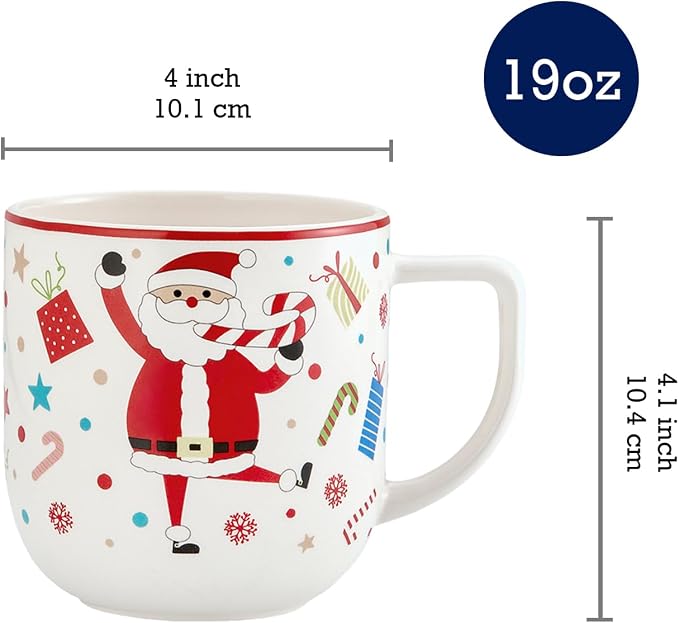 Bico Christmas Merry Crew Ceramic Mug Set of 4, Christmas Coffee Mugs, 19oz Holiday Cups for Tea, Cocoa, or Hot Drinks, Microwave & Dishwasher Safe