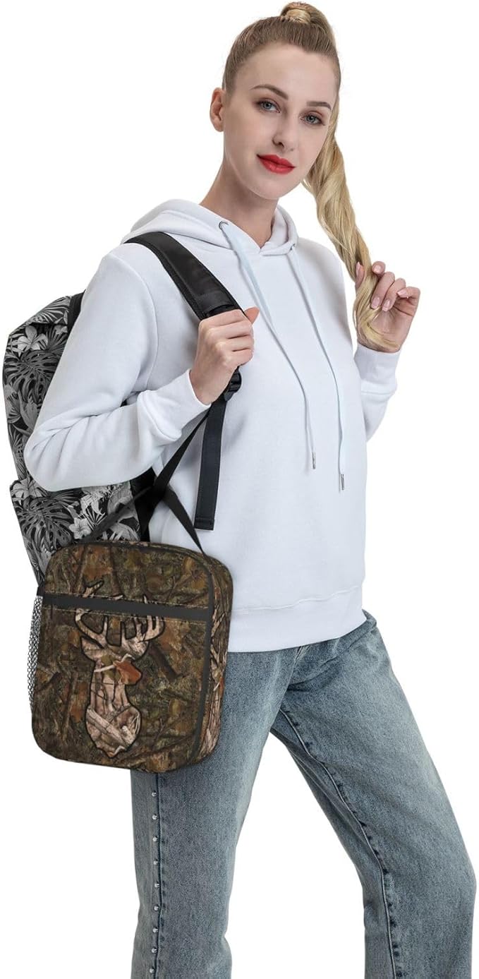 Gianlaima Camo Forest Camouflage Deer Insulated Lunch Box For Women And Man, Portable Lunch Bags Reusable Cooler Tote For Office Work Travel Picnic Camping Beach