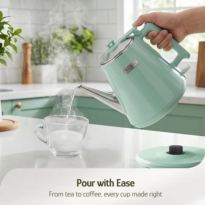 Hazel Quinn Electric Kettle - 1L/34oz Small Tea Kettle, 800W Fast Boil, All 304 Stainless Steel Interior, Double Wall for Cool Touch and Thermal, Auto Shut-Off, BPA-Free, Cordless - Mint Green