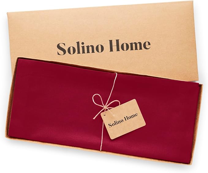 Solino Home Red Cotton Linen Table Runner 156 Inches Long - Elegant Machine Washable Dining Table Runner 14x156 Inch for Summer Decor & 4th of July - Dru