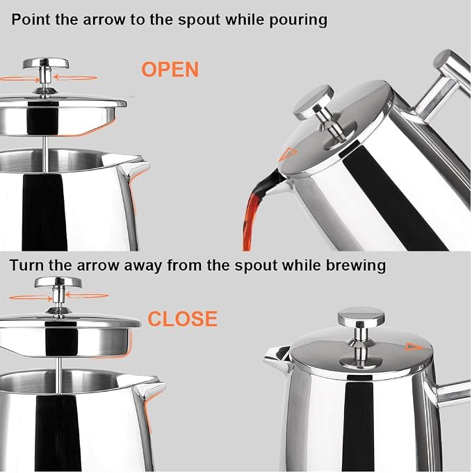 Secura French Press Coffee Maker, 34-Ounce, 304 Stainless Steel Insulated Coffee Press with Extra Screen (Pack of 2)