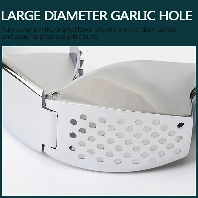 Garlic Press, Garlic Peeler and Cleaning Brush as 1 Set, Heavy Duty and Rust Proof Garlic Press Made of 304 Stainless Steel for Home and Kitchen Tools, Easy to Use & Dishwasher Safe