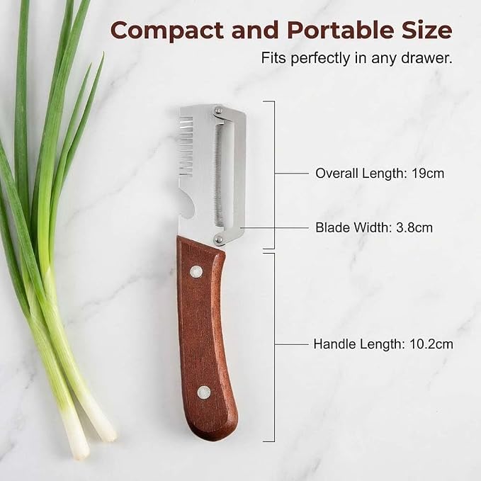 2-Pack Multifunctional Vegetable Peeler, 3 in 1 Kitchen Peeler with Wooden Handle, Grater & Bottle Opener for Potato, Carrot, Apple, Fruit & Vegetable (3 in 1)