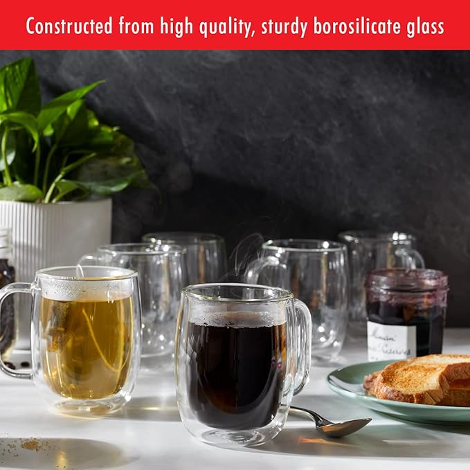 ZWILLING Sorrento Plus 2-pc Double-Wall Glass Coffee Mug Set, 12-oz, 355ml, Clear
