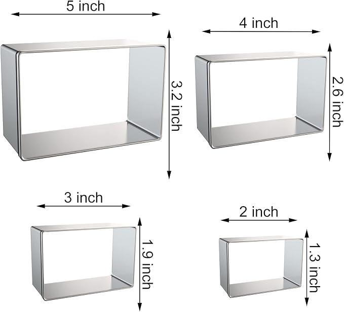 Rectangle Cookie Cutter Set Large - 5 Inch, 4 Inch, 3 Inch, 2 Inch - Geometric Frame Plaque Cookie Cutters Shapes Biscuit Molds - Stainless Steel