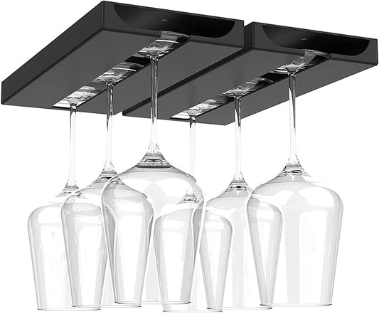 Wine Glass Rack, Under Cabinet Stemware Wine Glass Hanging Rack, Metal glass cup Storage Hanger Organizer for Bar Kitchen 2 Pack