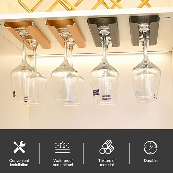 DOITOOL Metal Wine Glass Hanging Rack: Under Cabinet Stemware Holder Glasses Storage Hanger Metal Hanging Stemware Organizer for Kitchen Bar