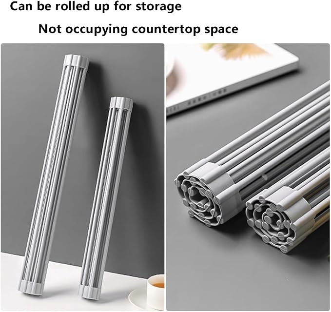 Roll Up Dish Drying Rack Over Sink Drying Rack Sink Cover Kitchen Sink Accessories Multipurpose Organizer Foldable Stainless Steel Drainer (15 Rods)