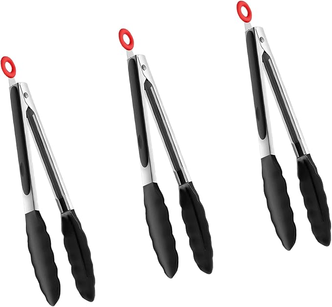 Tenta Tongs 7 Inch Silicone Mini Tongs (3pcs) for Cooking, Grilling, Turning
