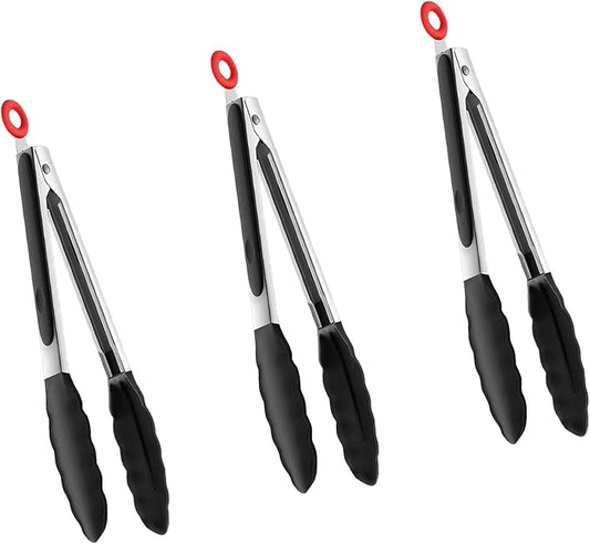Tenta Tongs 7 Inch Silicone Mini Tongs (3pcs) for Cooking, Grilling, Turning
