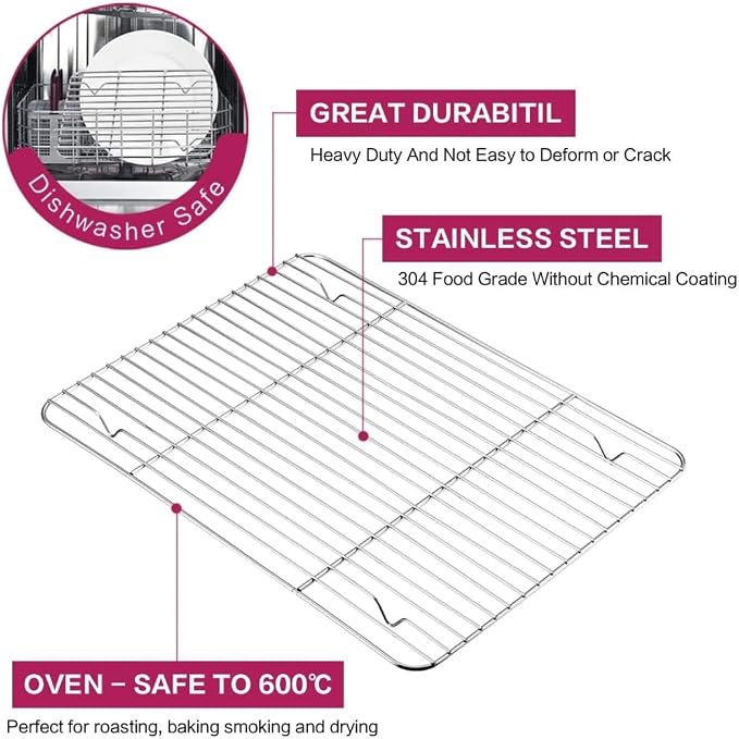 Yosoo 304 Stainless Steel Cooling Rack with Tightly Welded Wire Grid and Raised Feet for Grilling Roasting and Baking (1)